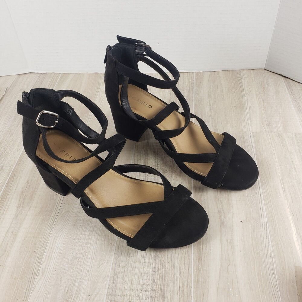 Torrid Black Criss Cross Espadrille Block Heel Sandals Womens 8.5W Ankle Strap